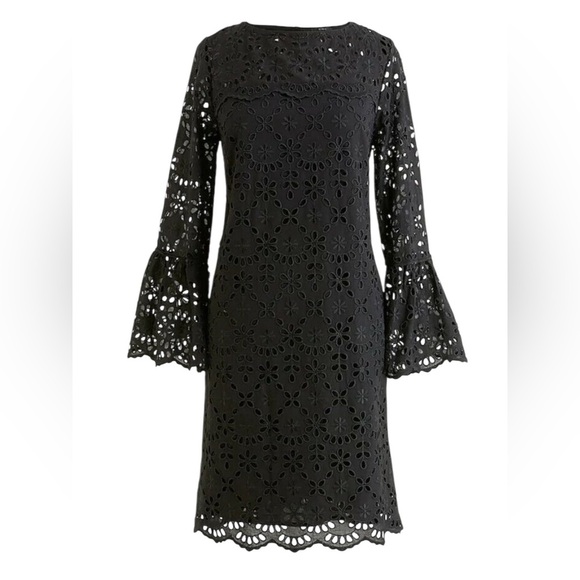 J Crew Bell Sleeve Dress in Embroidered Eyelet Black- Size 4T - Picture 16 of 16